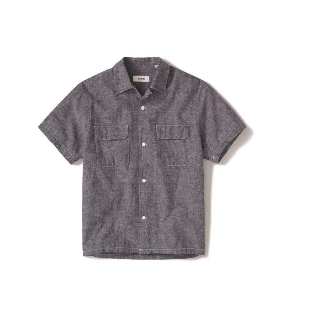 Buck Mason Mens‎ Gray Cotton Linen Ramie Short Sleeve Button Up Shirt Medium
